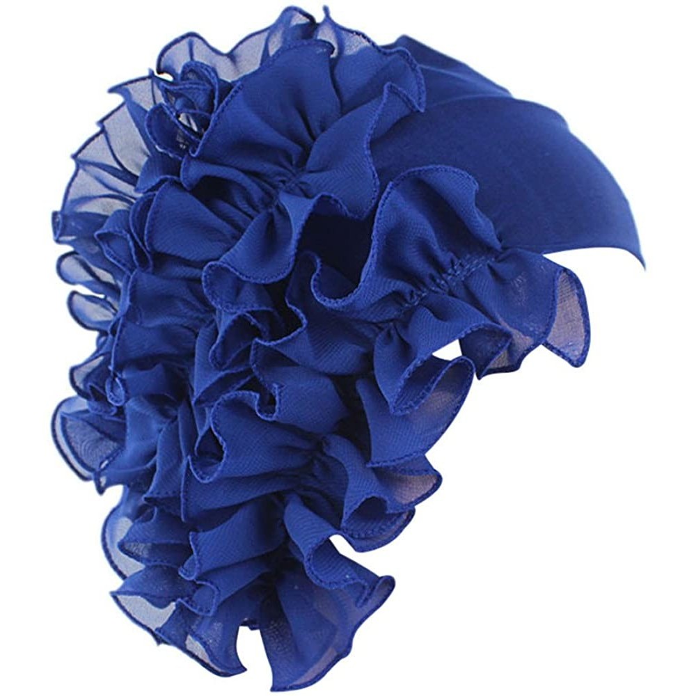 Cold Weather Headbands Womens Wrap Cap Flower Chemo Hat Beanie Scarf Turban Headband - Blue - CL18INZANKD $10.42