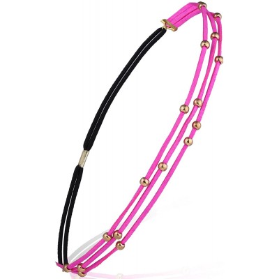 Headbands Women's Neon Rose Stretch Velvet Gold Beads Bling Headband(C27) - CC186ZSQYM2 $25.32