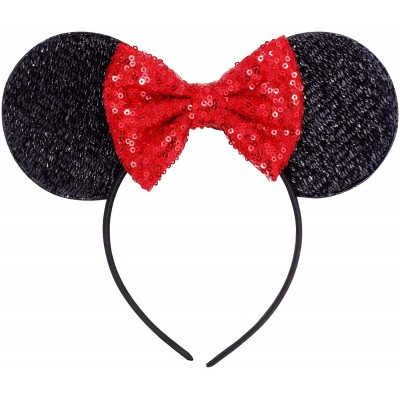 Headbands Sequins Bowknot Lovely Mouse Ears Headband Headwear for Travel Festivals - Red - CU18560LLT7 $9.36