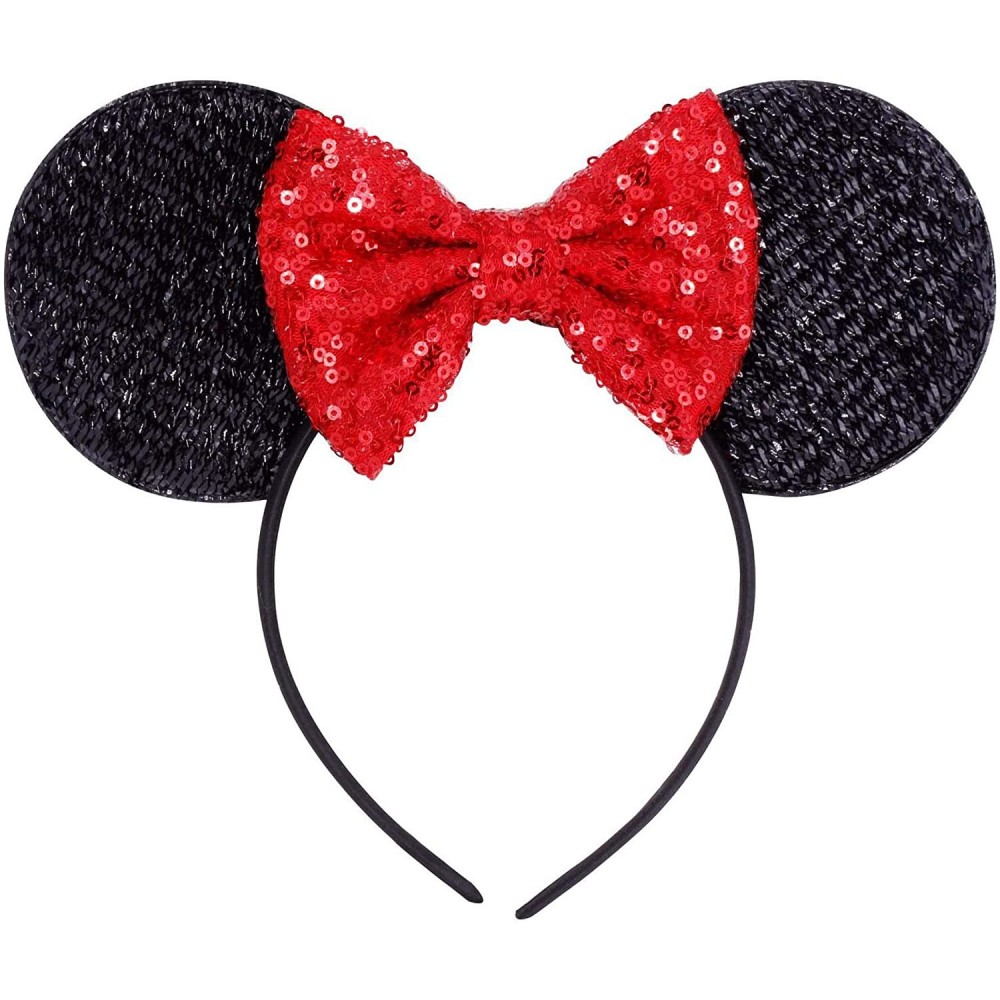 Headbands Sequins Bowknot Lovely Mouse Ears Headband Headwear for Travel Festivals - Red - CU18560LLT7 $18.02