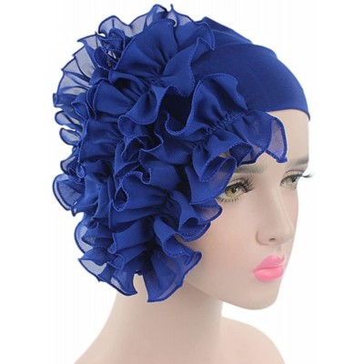 Cold Weather Headbands Womens Wrap Cap Flower Chemo Hat Beanie Scarf Turban Headband - Blue - CL18INZANKD $18.17
