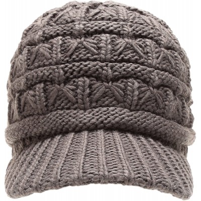 Skullies & Beanies Women's Cable Knitted Double Layer Visor Beanie Hats with Hair Tie - Wedge/Charcoal - CI188632M2D $18.06