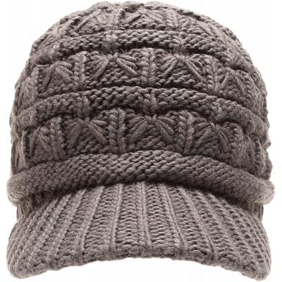 Skullies & Beanies Women's Cable Knitted Double Layer Visor Beanie Hats with Hair Tie - Wedge/Charcoal - CI188632M2D $18.06