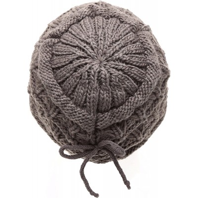 Skullies & Beanies Women's Cable Knitted Double Layer Visor Beanie Hats with Hair Tie - Wedge/Charcoal - CI188632M2D $18.06