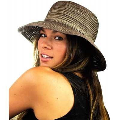 Sun Hats Spring Summer Multicolor Weaved Ribbon Floppy Brim Sun Hat - Brown - CP12E37N0IV $11.05