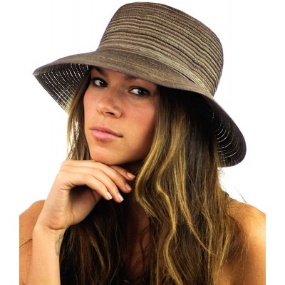 Sun Hats Spring Summer Multicolor Weaved Ribbon Floppy Brim Sun Hat - Brown - CP12E37N0IV $11.05