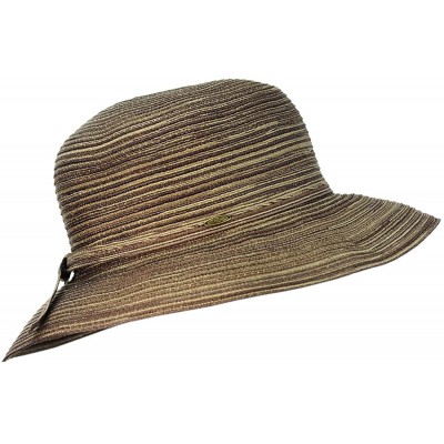 Sun Hats Spring Summer Multicolor Weaved Ribbon Floppy Brim Sun Hat - Brown - CP12E37N0IV $11.05