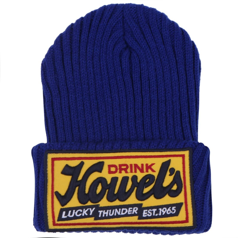 Skullies & Beanies Howel's Stitched Logo Fold-Over Ribbed Stretch Knit Skully Beanie Hat - Cobalt Blue - C5125HJAGDP $13.55