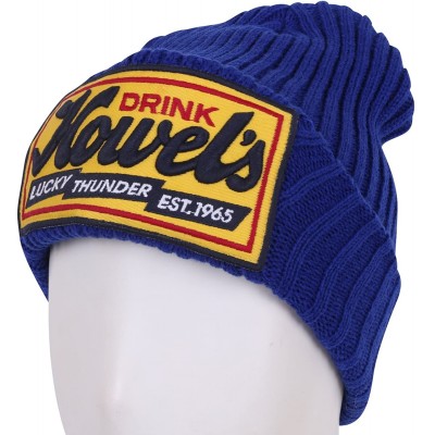 Skullies & Beanies Howel's Stitched Logo Fold-Over Ribbed Stretch Knit Skully Beanie Hat - Cobalt Blue - C5125HJAGDP $13.55