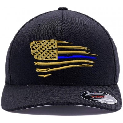Baseball Caps Thin Blue Line hat. Custom Embroidered Flexfit Cap. - Black 001 - CU18CSDAZYX $20.63
