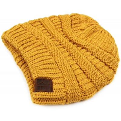 Skullies & Beanies Classic Cable Knit Beanie Detachable - Plain - Mustard - CS18Y56LYKR $9.59