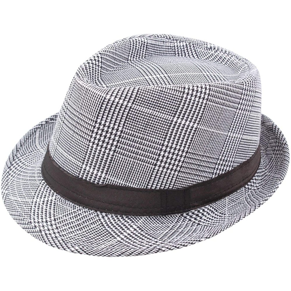 Fedoras Fedora Hats Men Vintage Plaid Gentleman Hats Jazz Caps Woolen Wide Brim Church Cap Male Outdoor Sun Hat - White - CP1...