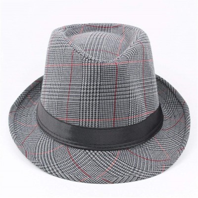 Fedoras Fedora Hats Men Vintage Plaid Gentleman Hats Jazz Caps Woolen Wide Brim Church Cap Male Outdoor Sun Hat - White - CP1...