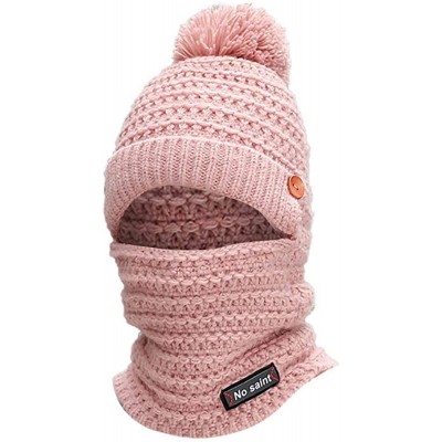 Skullies & Beanies Adult Women Men Winter Earmuffs Knit Slouchy Beanie Hat Scarf Hairball Warm Cap Ski Caps - Pink - CH18AWT5...
