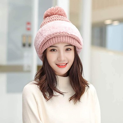 Skullies & Beanies Adult Women Men Winter Earmuffs Knit Slouchy Beanie Hat Scarf Hairball Warm Cap Ski Caps - Pink - CH18AWT5...