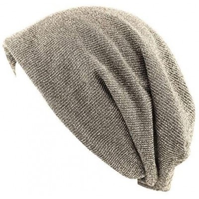 Skullies & Beanies Unisex Heather Tweed/Solid Fleece Lined Slouchy Long Beanie Warm Hat - Khaki - CW12LWW3X3R $7.65