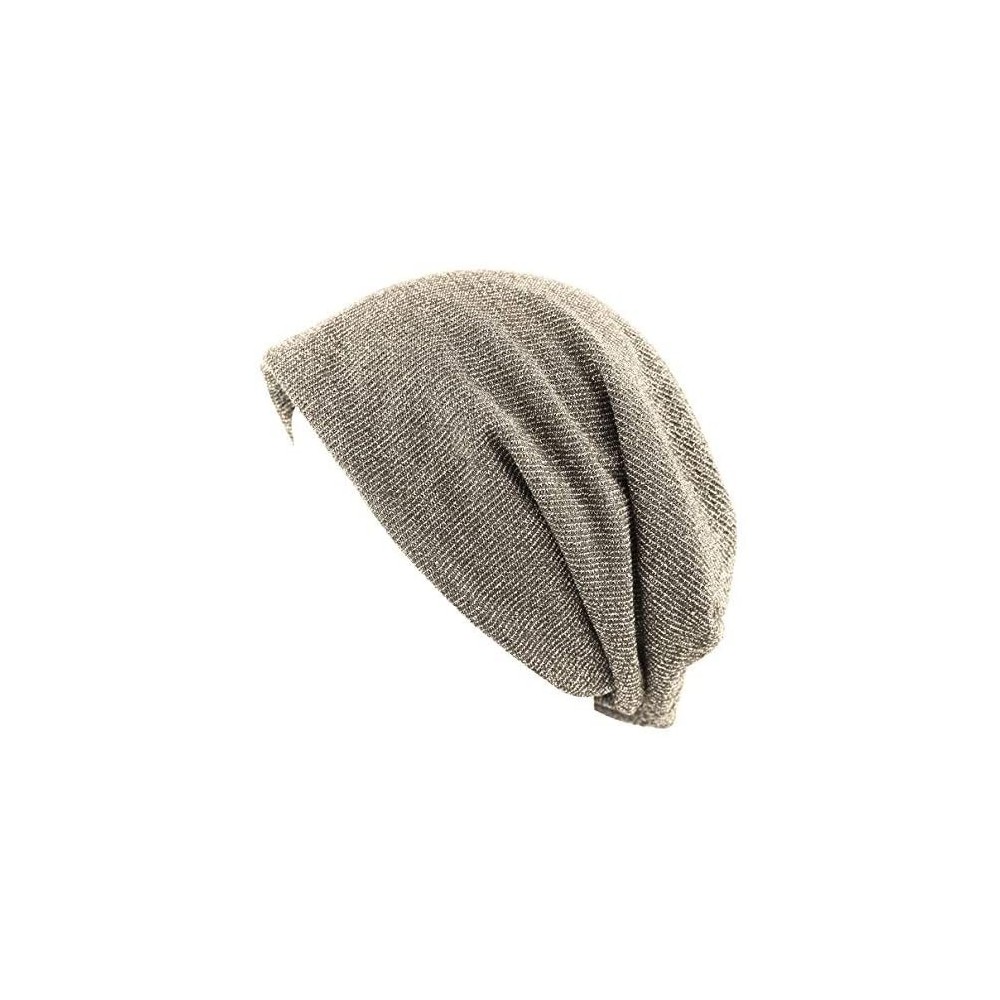Skullies & Beanies Unisex Heather Tweed/Solid Fleece Lined Slouchy Long Beanie Warm Hat - Khaki - CW12LWW3X3R $7.65
