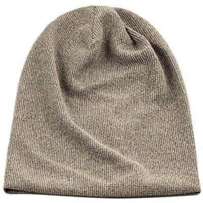 Skullies & Beanies Unisex Heather Tweed/Solid Fleece Lined Slouchy Long Beanie Warm Hat - Khaki - CW12LWW3X3R $7.65