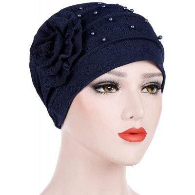 Skullies & Beanies Muslim Turbans for Women- Pearl Beading India Hat Muslim Ruffle Cancer Chemo Beanie Turban Wrap Cap - Navy...