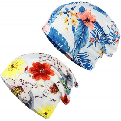 Skullies & Beanies Flower Printed Beanie Women Turban Headband Chemo Cap - 2 Pack Set 2 - CI18SXIIK98 $13.93