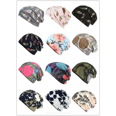 Skullies & Beanies Flower Printed Beanie Women Turban Headband Chemo Cap - 2 Pack Set 2 - CI18SXIIK98 $13.93
