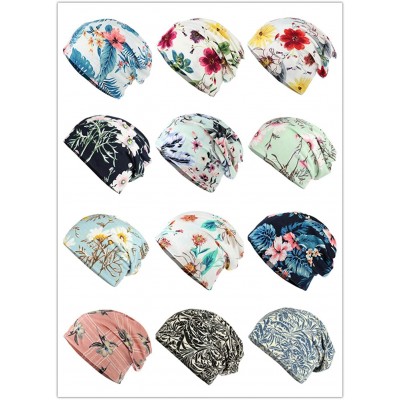 Skullies & Beanies Flower Printed Beanie Women Turban Headband Chemo Cap - 2 Pack Set 2 - CI18SXIIK98 $13.93