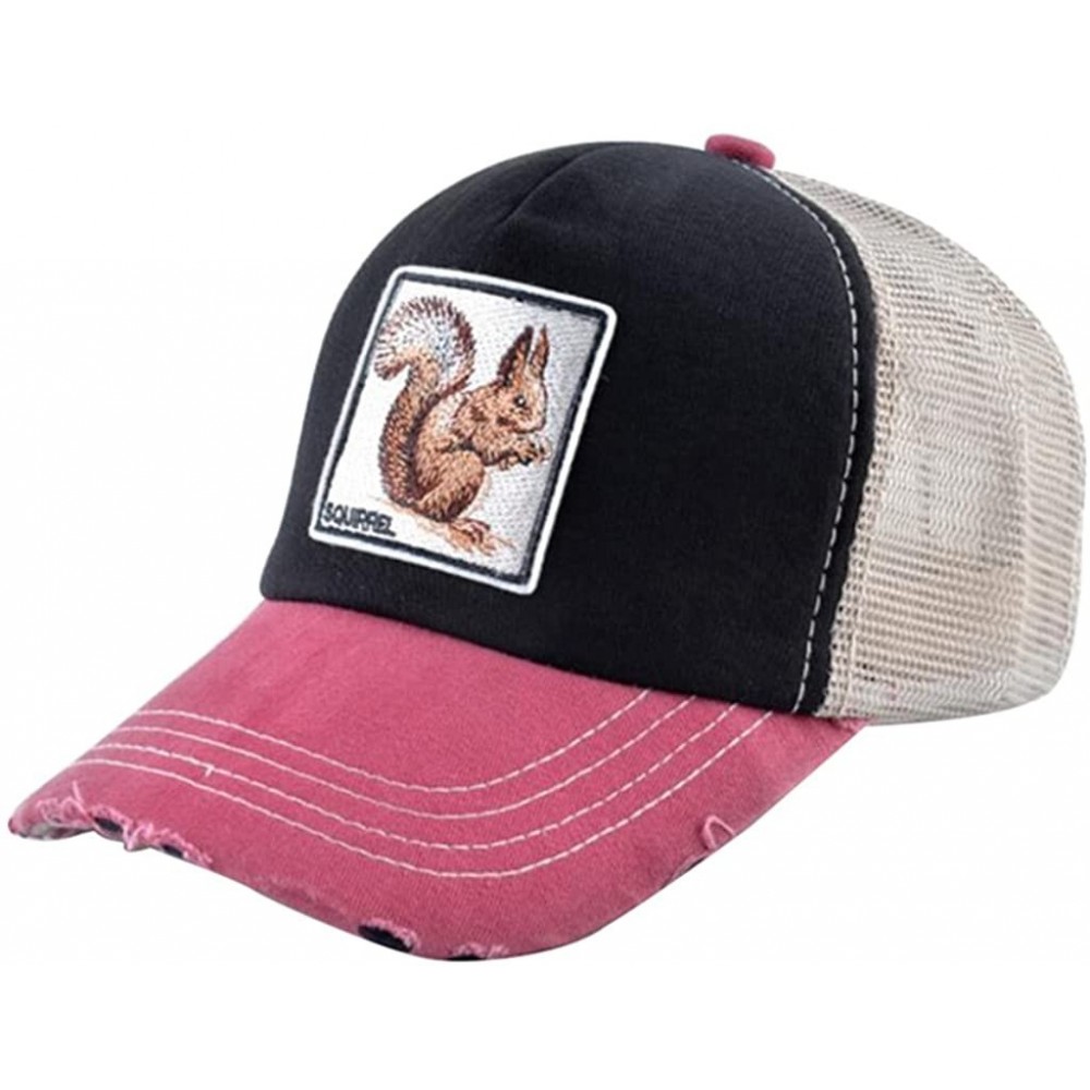 Baseball Caps Unisex Animal Mesh Trucker Hat Snapback Square Patch Baseball Caps - Black Red Squirrel - CD18GLNUOUE $16.67