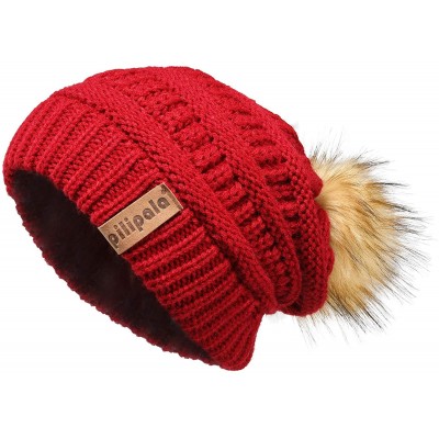 Skullies & Beanies Womens Winter Knit Beanie Hat Slouchy Warm Pom Pom Hat Faux Fur Caps for Women Ladies Girls - CH18YLYHO8S ...