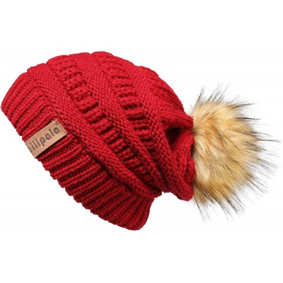 Skullies & Beanies Womens Winter Knit Beanie Hat Slouchy Warm Pom Pom Hat Faux Fur Caps for Women Ladies Girls - CH18YLYHO8S ...