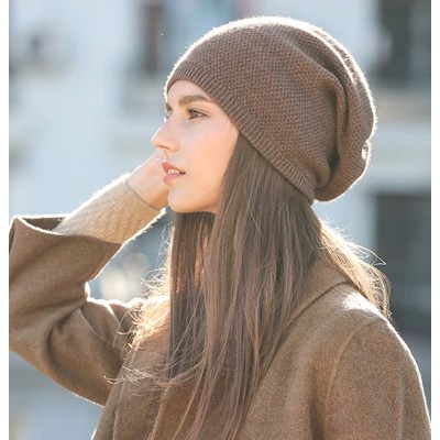 Skullies & Beanies 100% Cashmere Beanie Hat for Women Soft and Warm - Brown - CX18LS26KYA $26.90