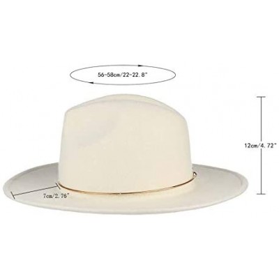 Fedoras 100% Wool White Felt Fedoras Hat for Women Golden Ring Jazz Cap Lady Wide Brim Autumn Winter Hat - White - CG18W94KKE...