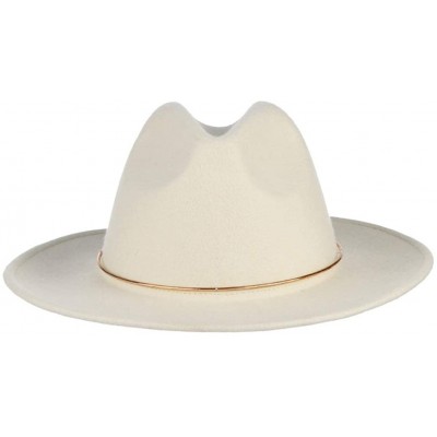 Fedoras 100% Wool White Felt Fedoras Hat for Women Golden Ring Jazz Cap Lady Wide Brim Autumn Winter Hat - White - CG18W94KKE...