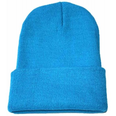 Skullies & Beanies Unisex Cuffed Acrylic Knitting Winter Warm Beanie Caps Soft Slouchy Ski Hat - Sky Blue - CR18HWQT5EX $8.77