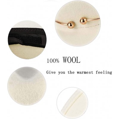 Fedoras 100% Wool White Felt Fedoras Hat for Women Golden Ring Jazz Cap Lady Wide Brim Autumn Winter Hat - White - CG18W94KKE...