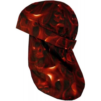 Skullies & Beanies No Tie Desert Skull Cap Biker Style Headwraps Doo - Ghost Skulls Red - CW1802HDA35 $12.78