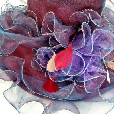 Sun Hats Women Organza Kentucky Derby Hat Tea Party Hat Women Church Hats Women Ruffles Wedding Hat - Type 2 - Burgundy - CY1...