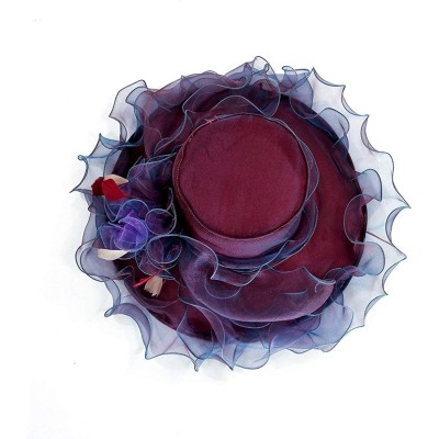 Sun Hats Women Organza Kentucky Derby Hat Tea Party Hat Women Church Hats Women Ruffles Wedding Hat - Type 2 - Burgundy - CY1...