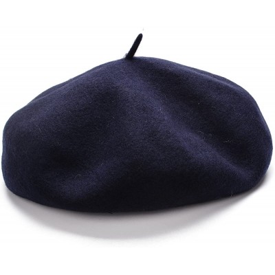 Berets Womens French Artist 100% Wool Beret Flat Cap Winter Warm Painter Hat Y63 - Navy Blue - C3186ZRECHA $9.69