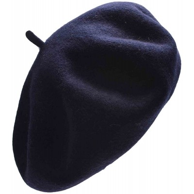 Berets Womens French Artist 100% Wool Beret Flat Cap Winter Warm Painter Hat Y63 - Navy Blue - C3186ZRECHA $9.69