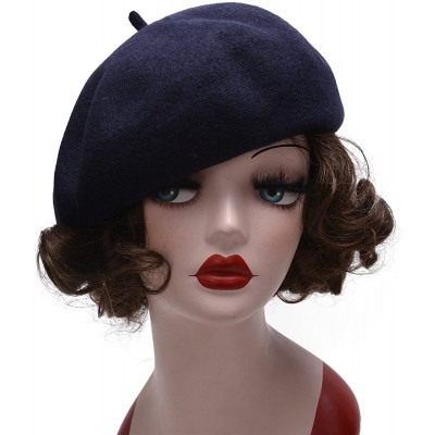 Berets Womens French Artist 100% Wool Beret Flat Cap Winter Warm Painter Hat Y63 - Navy Blue - C3186ZRECHA $9.69