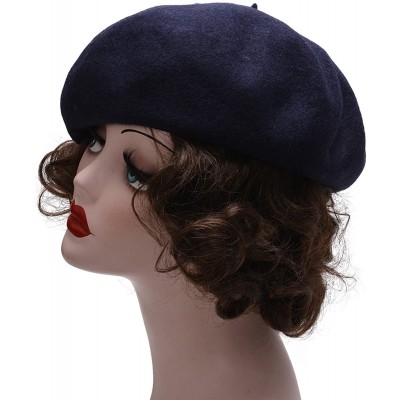 Berets Womens French Artist 100% Wool Beret Flat Cap Winter Warm Painter Hat Y63 - Navy Blue - C3186ZRECHA $9.69