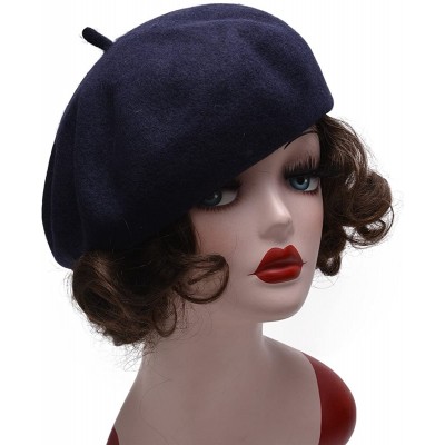 Berets Womens French Artist 100% Wool Beret Flat Cap Winter Warm Painter Hat Y63 - Navy Blue - C3186ZRECHA $9.69