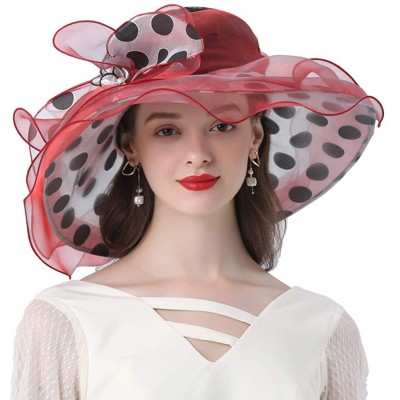 Sun Hats Women's Church Derby Tea Party Wedding Hat Polka Dot - Red - CS1944389Z3 $17.03