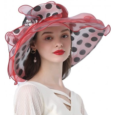 Sun Hats Women's Church Derby Tea Party Wedding Hat Polka Dot - Red - CS1944389Z3 $17.03