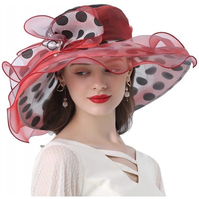 Sun Hats Women's Church Derby Tea Party Wedding Hat Polka Dot - Red - CS1944389Z3 $17.03