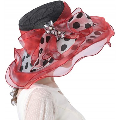 Sun Hats Women's Church Derby Tea Party Wedding Hat Polka Dot - Red - CS1944389Z3 $17.03