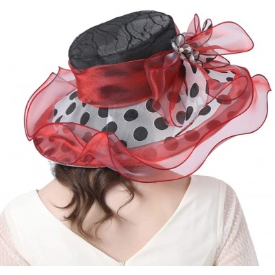 Sun Hats Women's Church Derby Tea Party Wedding Hat Polka Dot - Red - CS1944389Z3 $17.03