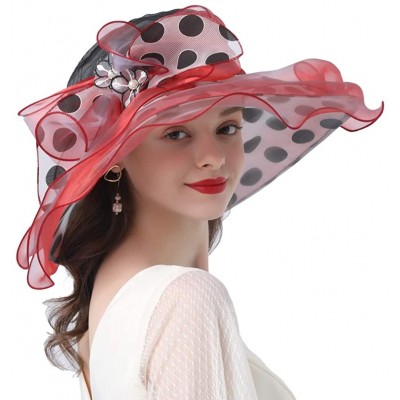 Sun Hats Women's Church Derby Tea Party Wedding Hat Polka Dot - Red - CS1944389Z3 $17.03