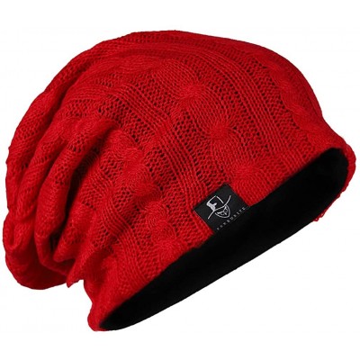 Skullies & Beanies Mens Slouchy Long Beanie Knit Cap for Summer Winter- Oversize - Red - CZ126T3R745 $13.03