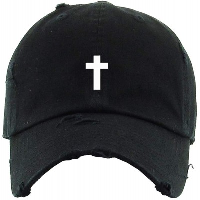 Baseball Caps Cross Vintage Baseball Cap Embroidered Cotton Adjustable Distressed Dad Hat - Black - C318WEHLKLZ $19.10